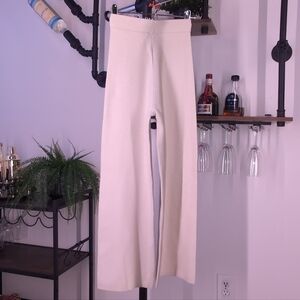 Sincerely Jules Cream White Ribbed Knit Wide Leg Pants S